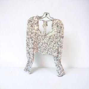 MOD On Trend Cropped Sheer Puff Sleeve Peasant Top Size L.